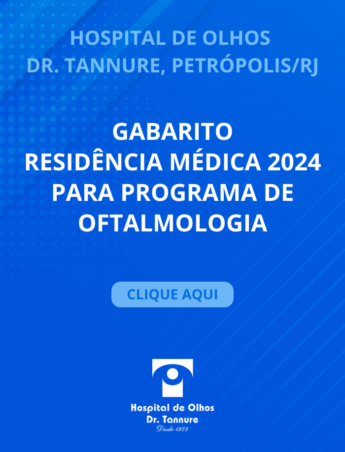 Banner azul sobre o Gabarito Residência Médica 2024 para Programa de Oftamologia do Hospital de Olhos Dr. Tannure